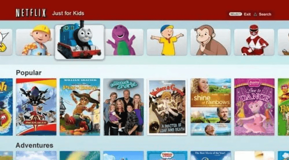 Netflix show offerings for kids. 