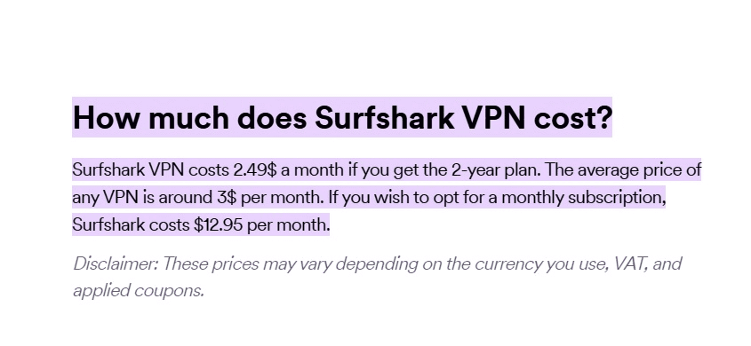 Surfshark cost