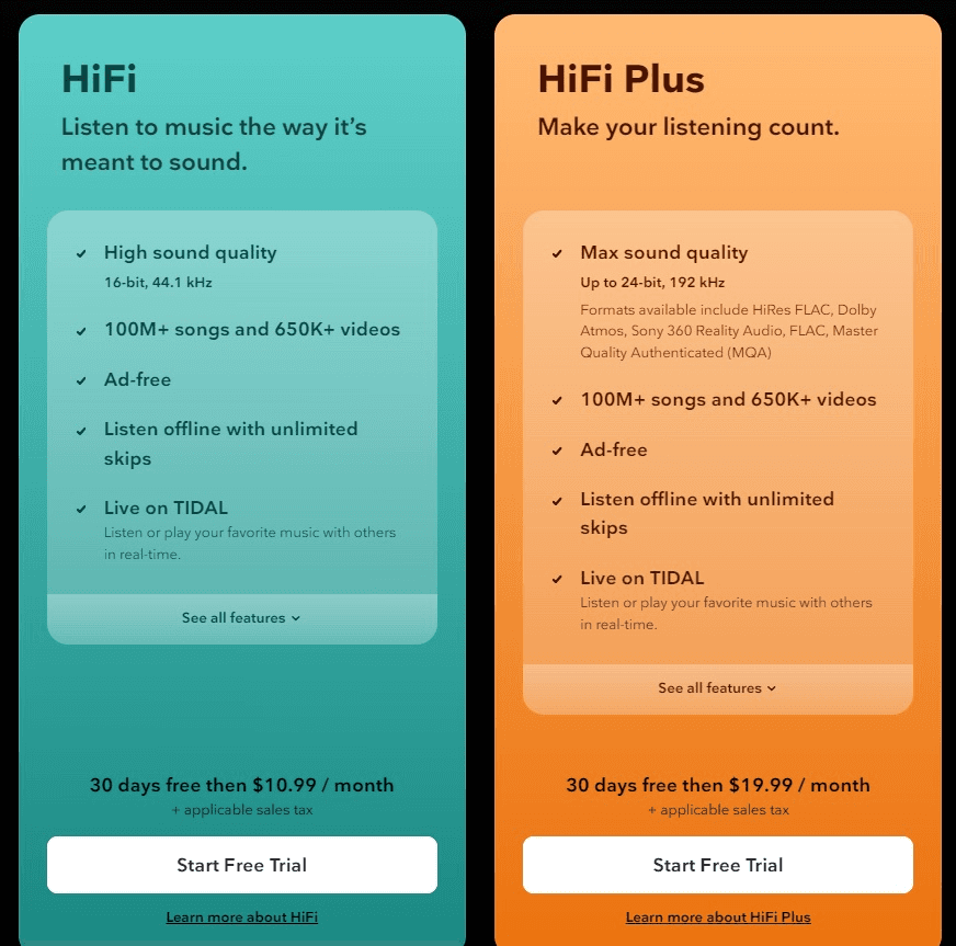 Individual subscription costs for HiFi and HiFi plus are $10.99 and $19.99 respectively. 