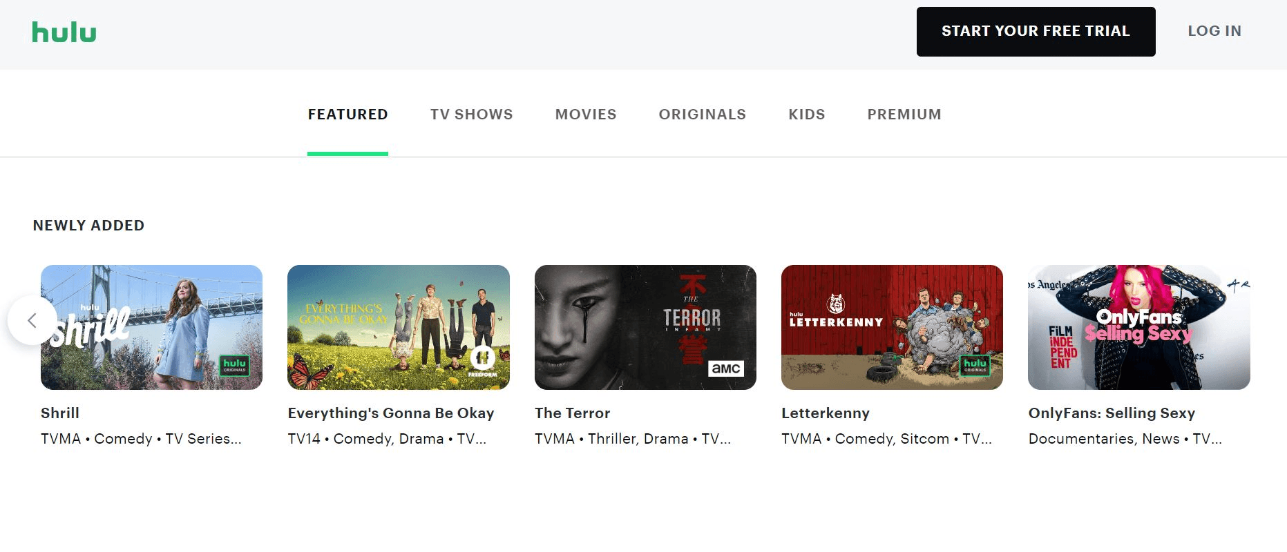 Hulu streaming service content. Subscribe to a Hulu Premium account or try and get a free Hulu Premium account. 
