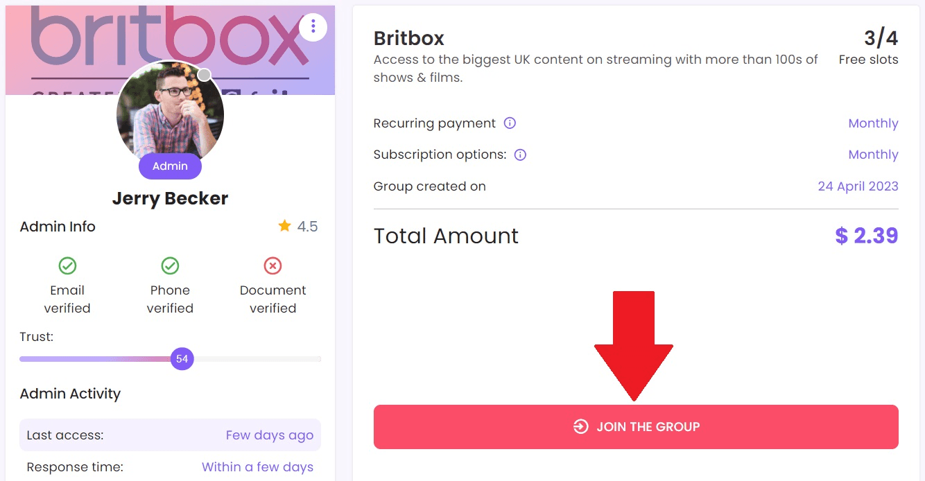 Become a Joiner and get britbox even if you don't have a subscription to it just by sharing someone else's sunbscription on Together price.
