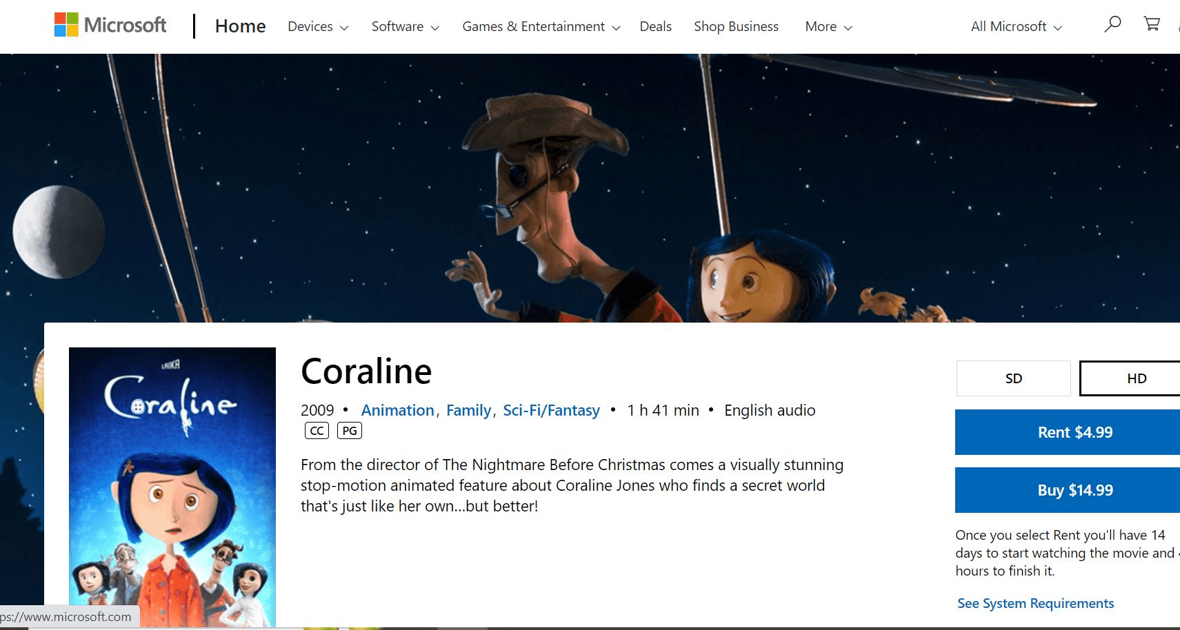 Coraline on the Microsoft store.