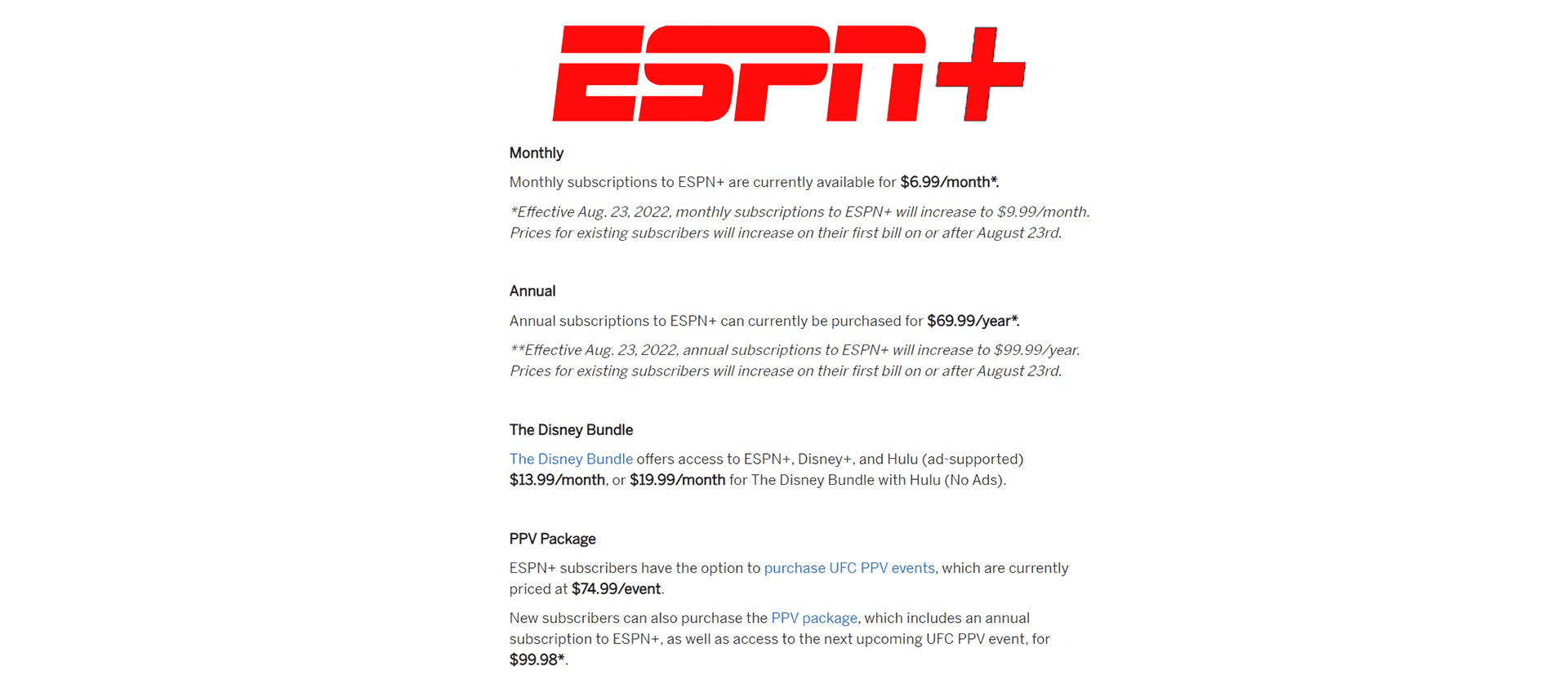 ESPN Plus plans and prices