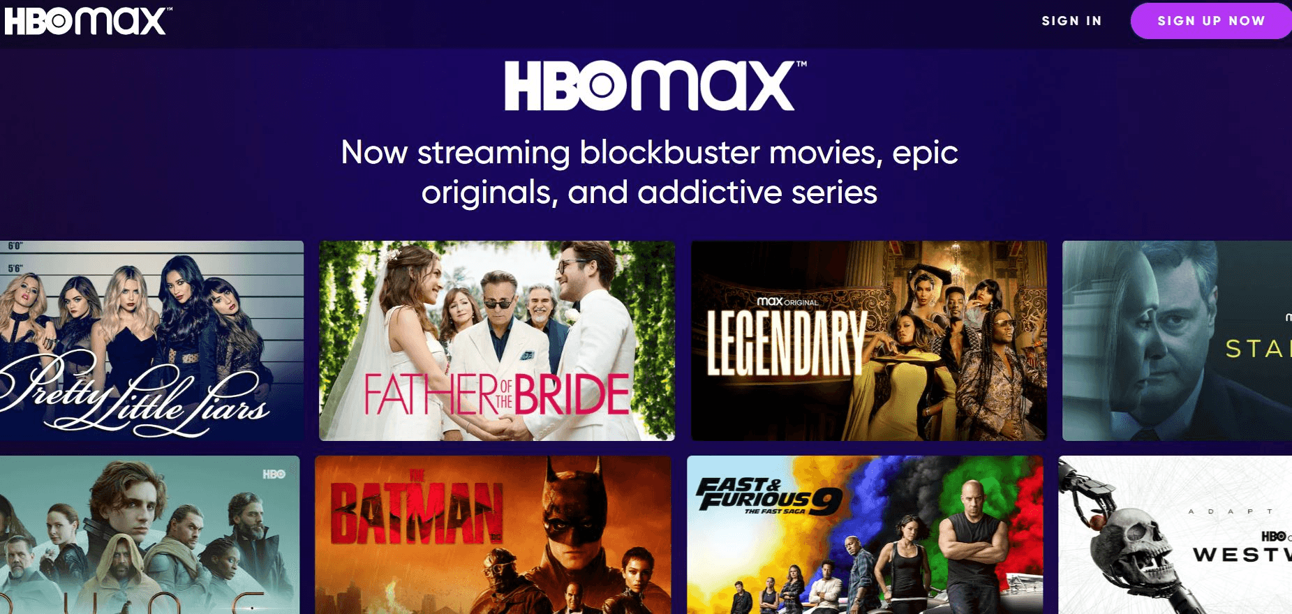 Front page of the HBO Max streaming service. Log in to your HBO Max account on various devices and enjoy your subscription on the internet website, on your smart TV or your phone.