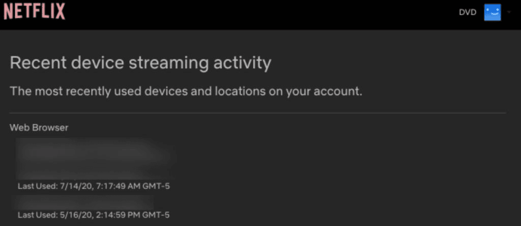 Netflix recent device streaming activity