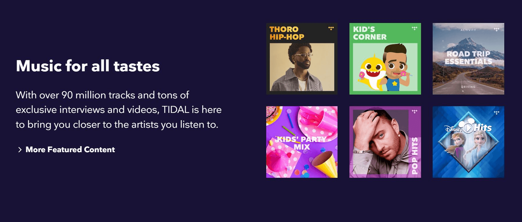 Tidal music options include music for all tastes. 