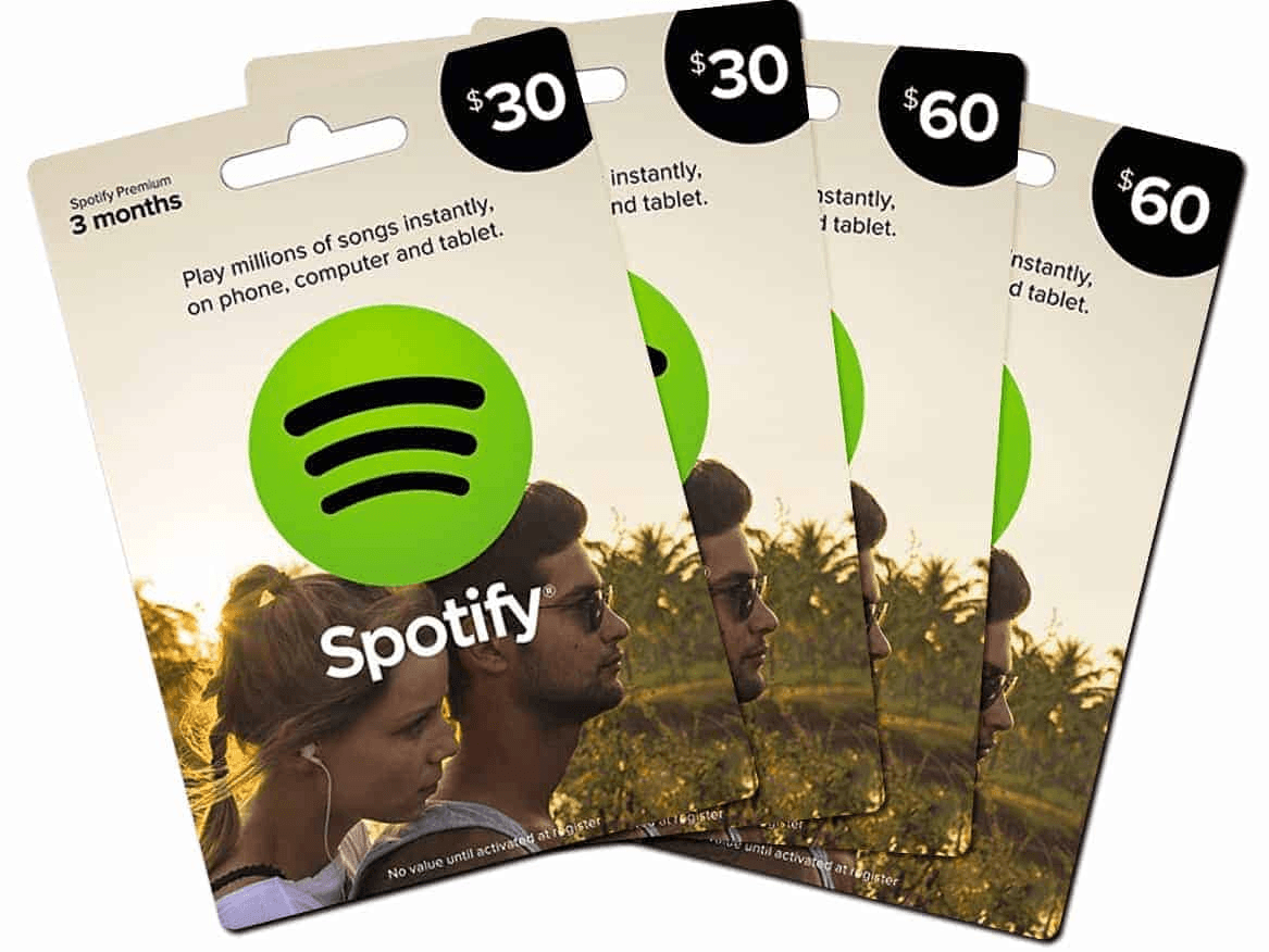 Spotify gift cards. Available to purchase online and in stores.