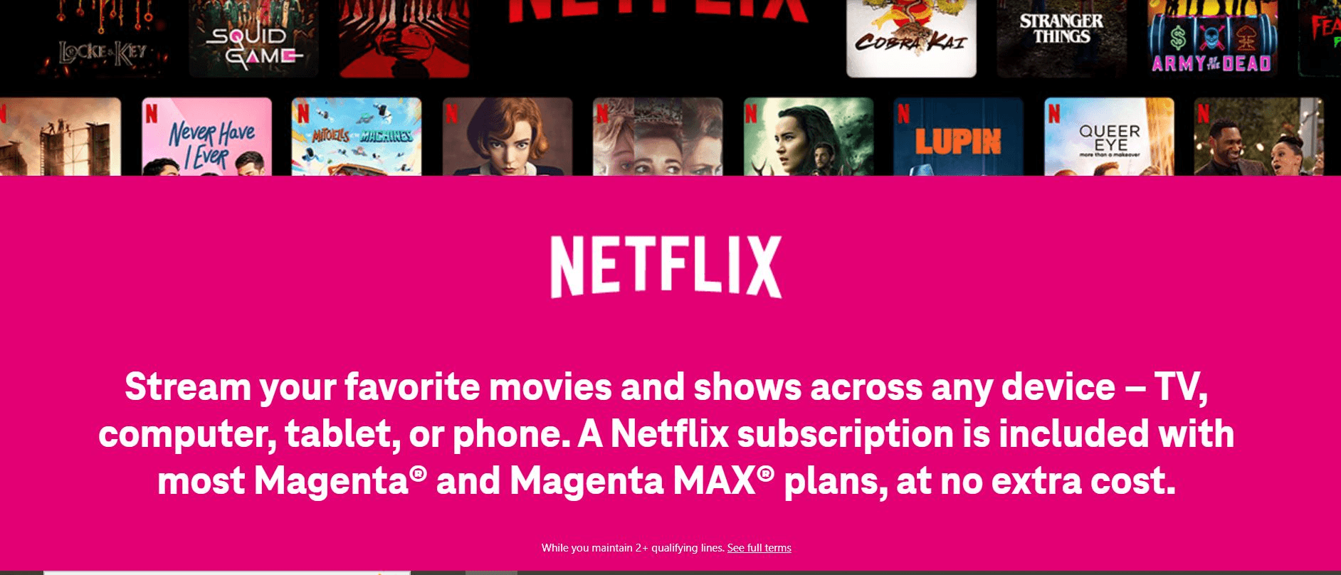 Streaming platform Netflix free with T Mobile