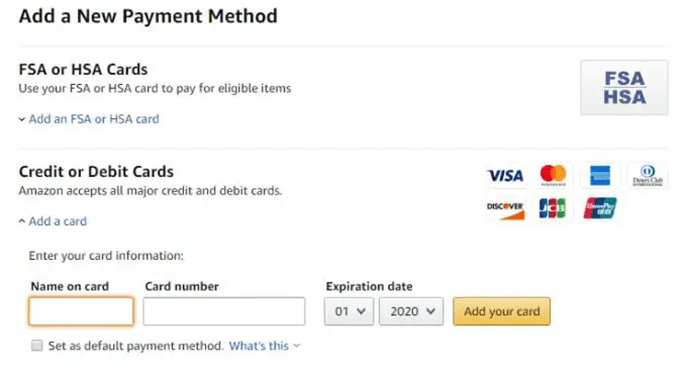 Add a new card to your Amazon account.