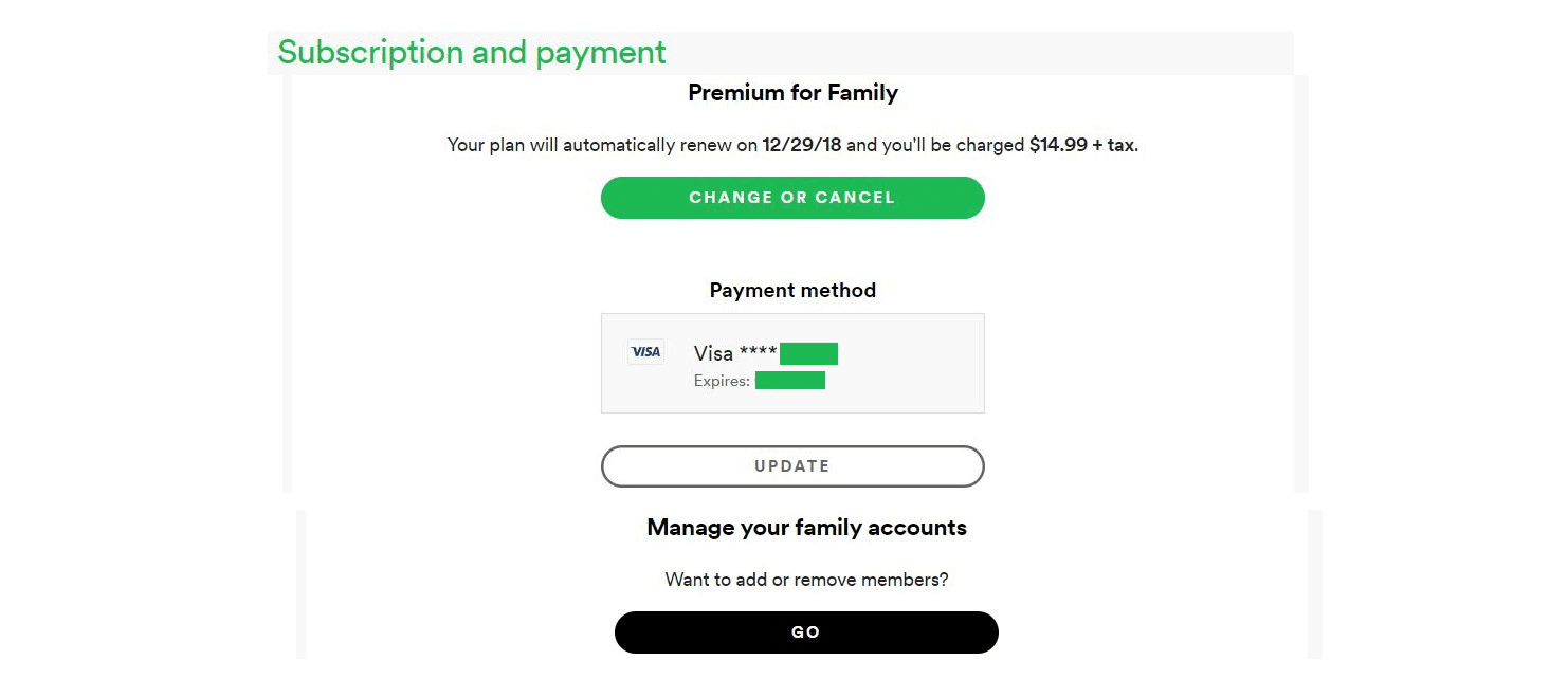 Change your payment method on Spotify and never forget a payment date!